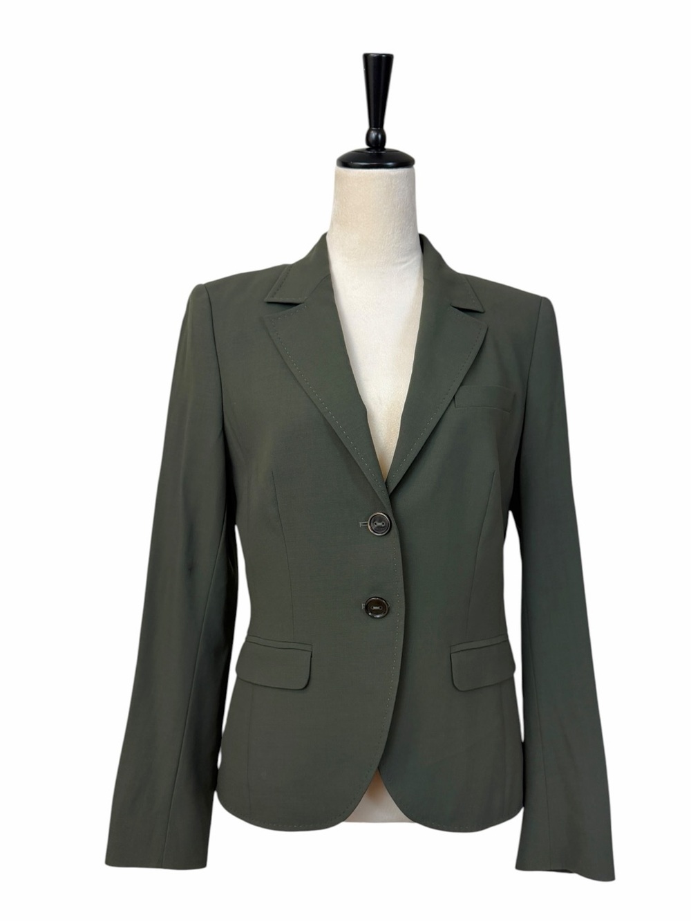 Escada Blazer Size 8 Virgin Wool Woven Lattice Back Olive Green Designer EU 38